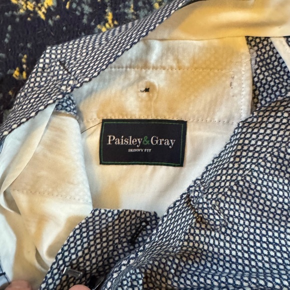 W30/32L Paisley & Grey Patterned Skinny Trousers - Linen-Poly Blend - Picture 2 of 3